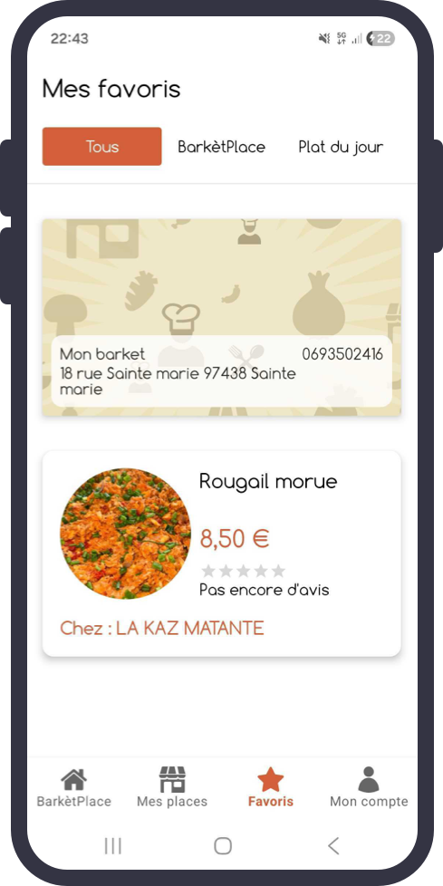 Gestion des favoris — plats et restaurateurs préférés