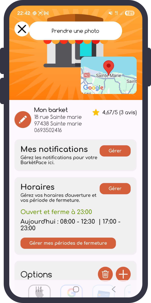 Tableau de bord restaurateur — gestion de l'établissement
