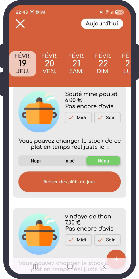 Planification des plats du jour sur plusieurs jours